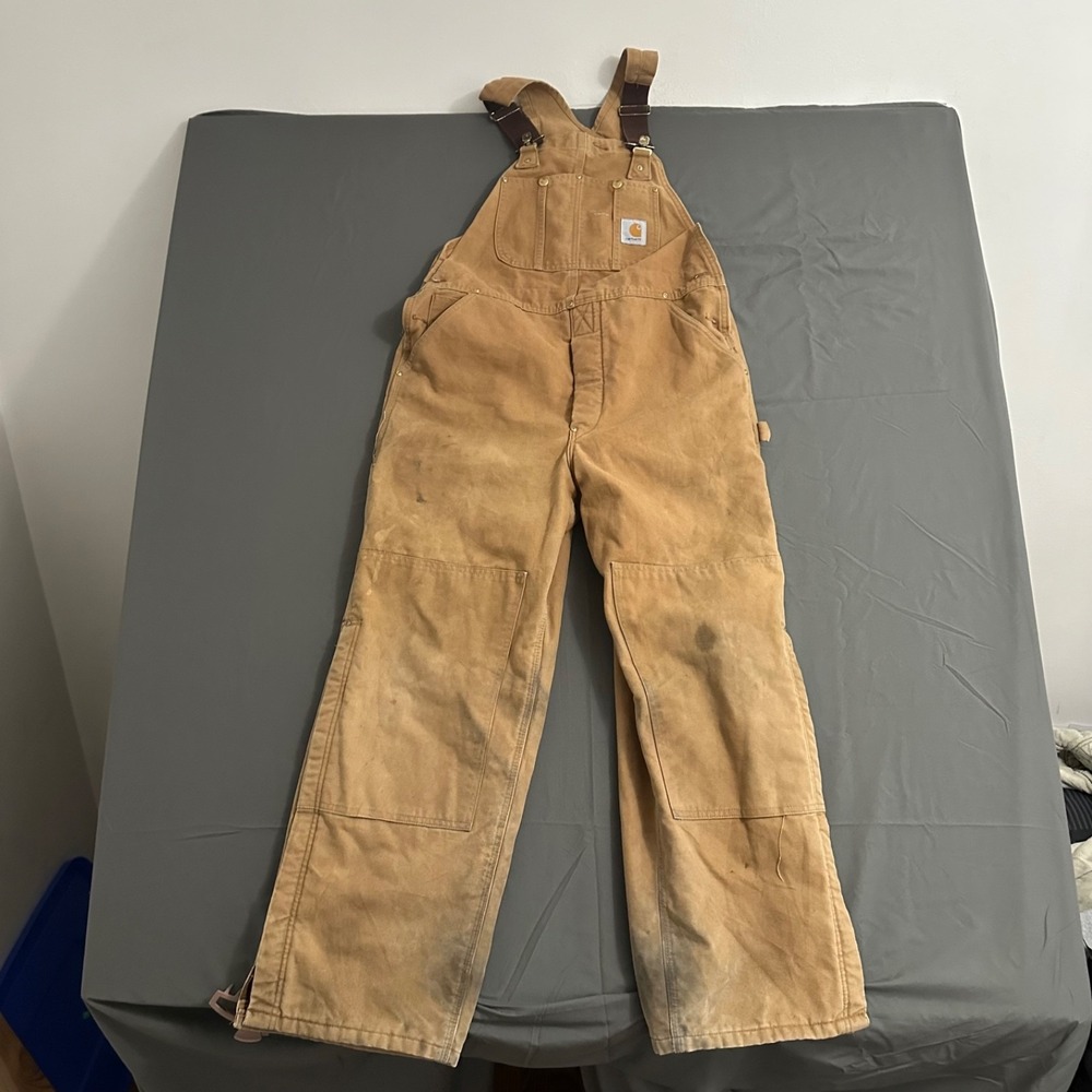 Vtg Carhartt Overalls 38x30 Quilt Lined Canvas Double Knee R02 Made USA Union